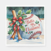 Serviette En Papier Noël de baseball "Batte Up for Christmas !" (Devant)