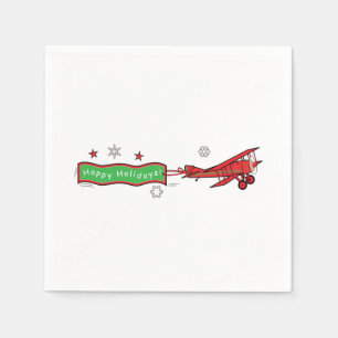 Serviette En Papier Noël de biplan d'avion bonnes fêtes