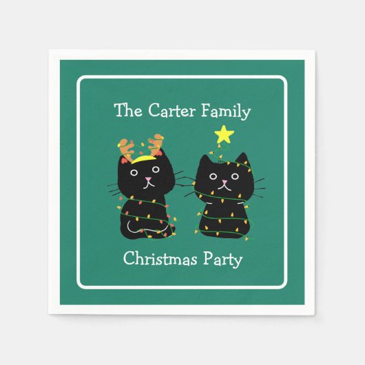 Serviette En Papier Noël de chat mignon Fête verte personnalisée (Devant)