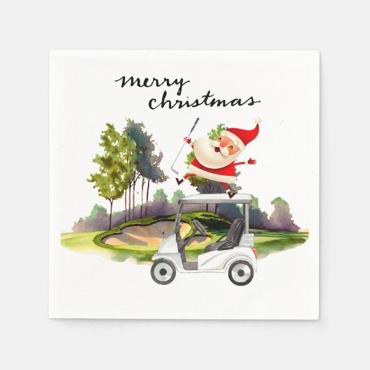 Serviette En Papier Noël de golf avec Santa Claus Golfer (Devant)