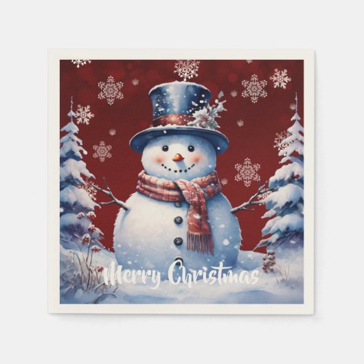 Serviette En Papier Noël de la forêt d'hiver | Red (Devant)