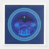 Serviette En Papier Noël de la Nativité bleue (Devant)