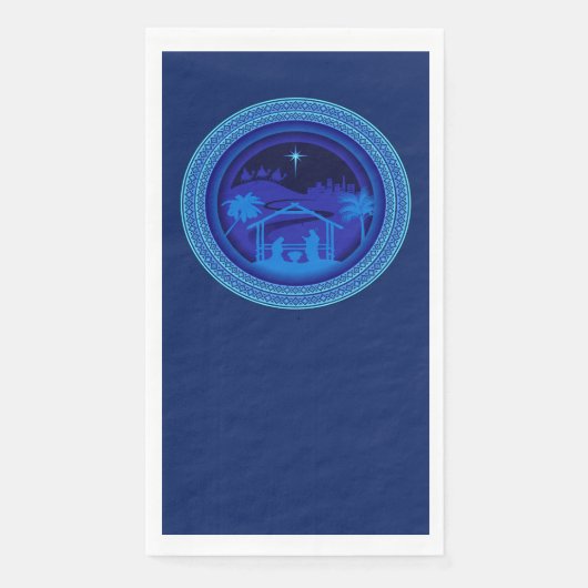 Serviette En Papier Noël de la Nativité bleue (Devant)