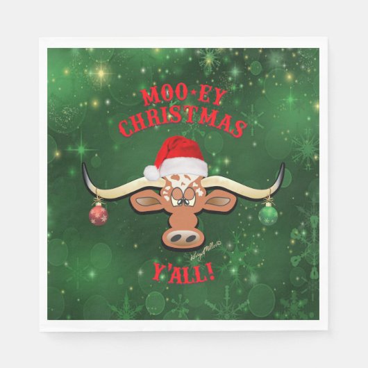 Serviette En Papier "Noël de MOO, Longhorn Steer (Devant)