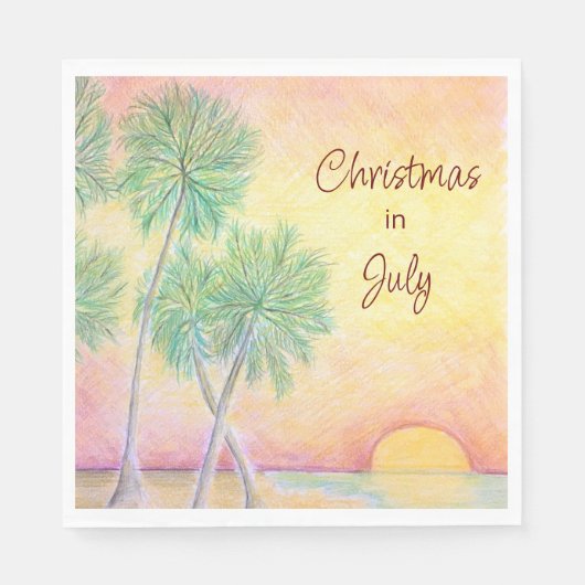 Serviette En Papier Noël de plage tropicale en juillet (Devant)