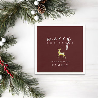 Serviette En Papier Noel de rennes d'aquarelle minimaliste rouge foncé