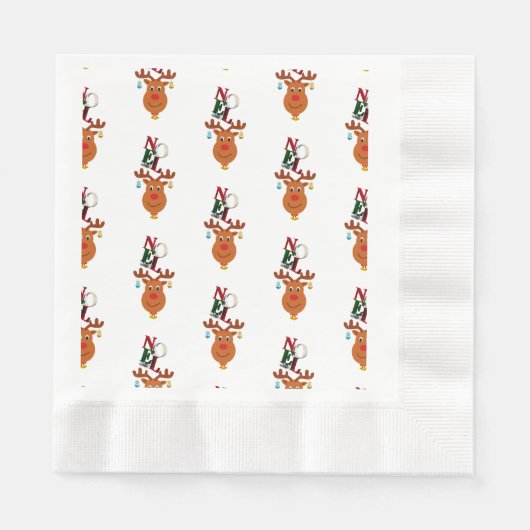 Serviette En Papier Noel Deer Bells Bauble Rudolf Snowflakes Noël (Devant)