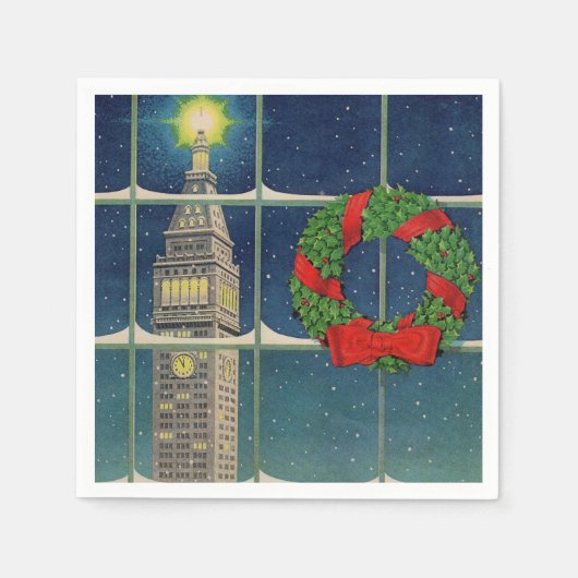 Serviette En Papier Noël des années 1950 dans la ville (Devant)