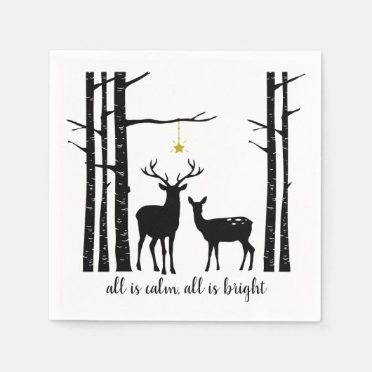 Serviette En Papier Noël des bouleaux et des cerfs | (Devant)