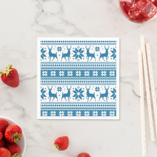 Serviette En Papier Noël d'hiver Deer Blue Snowflake Motif (En situation)