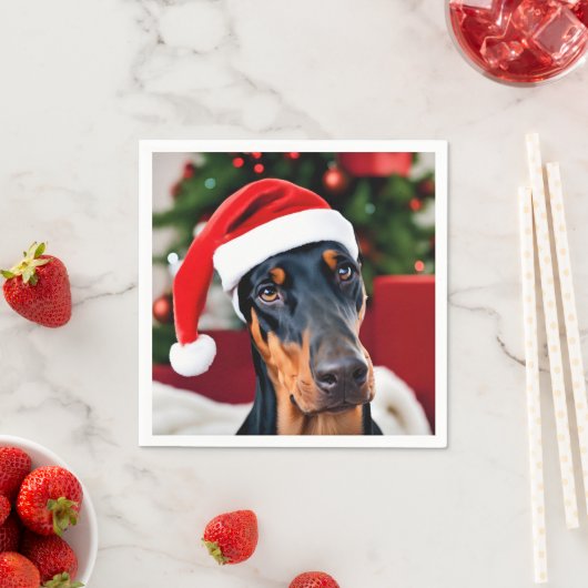 Serviette En Papier Noël Doberman (En situation)