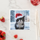 Serviette En Papier Noël du chat noir et blanc (En situation)