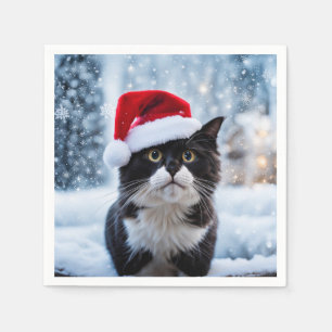 Serviette En Papier Noël du chat noir et blanc