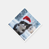 Serviette En Papier Noël du chat noir et blanc (Coin)