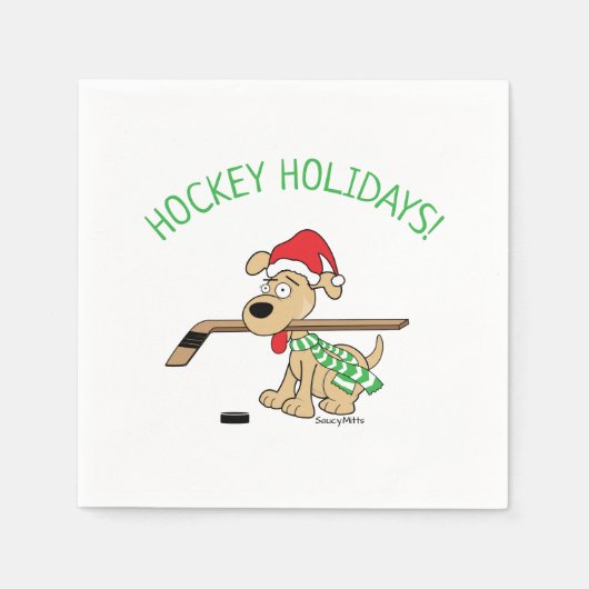 Serviette En Papier Noël du chien de hockey (Devant)