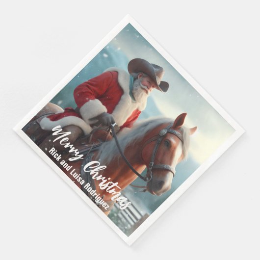 Serviette En Papier Noël du Père Noël occidental à cheval (Coin)