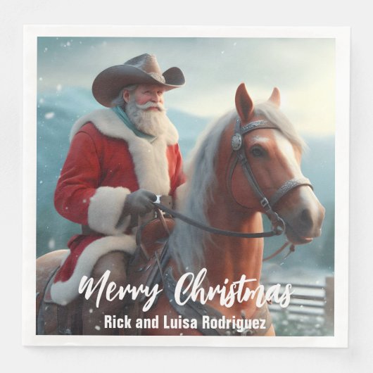 Serviette En Papier Noël du Père Noël occidental à cheval (Devant)