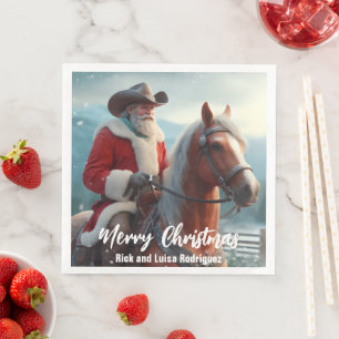 Serviette En Papier Noël du Père Noël occidental à cheval