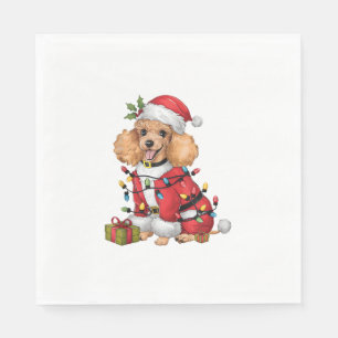 Serviette En Papier Noël Éclairage Père Noël Toy Poodle Chien Noël