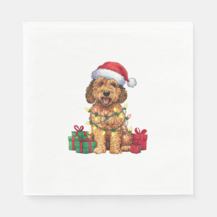 Serviette En Papier Noël Éclairage Santa Hat Labradoodle Chien Noël