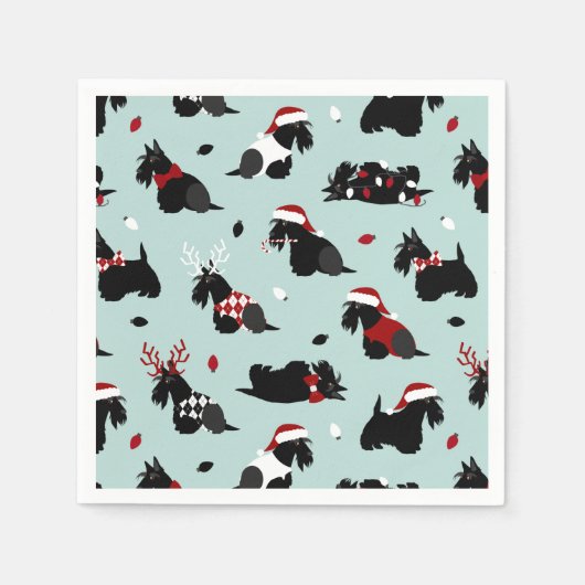 Serviette En Papier Noël écossais Terrier bleu (Devant)