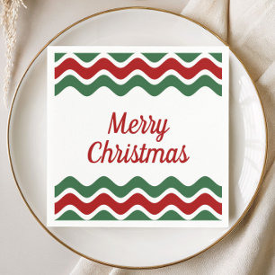 Serviette En Papier Noël élégant rayures rouges et vertes