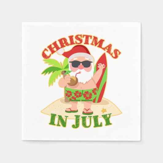 Serviette En Papier Noël en juillet Père Noël avec Surfboard (Devant)