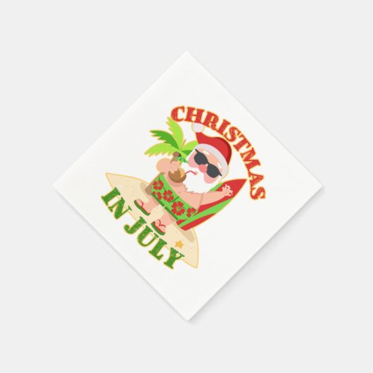 Serviette En Papier Noël en juillet Père Noël avec Surfboard (Coin)