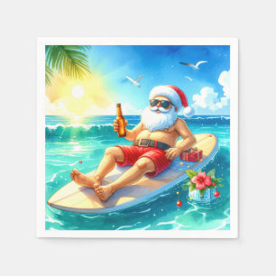 Serviette En Papier Noël en surf à Hawaï avec le Père Noël