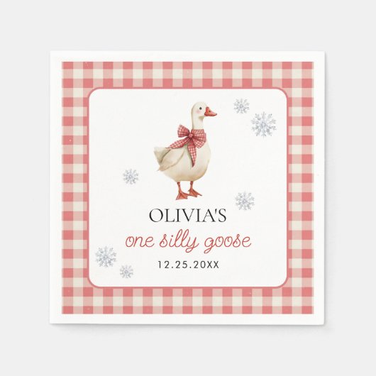 Serviette En Papier Noël En vichy 1er anniversaire de Silly Goose (Devant)