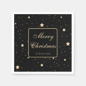 Serviette En Papier Noël étoilé noir et or personnalisé (Devant)