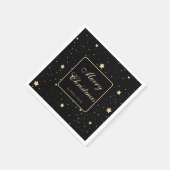 Serviette En Papier Noël étoilé noir et or personnalisé (Coin)