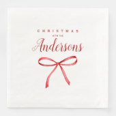 Serviette En Papier Noël familial personnalisé - ruban rouge (Devant)