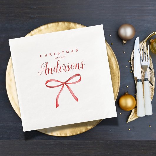 Serviette En Papier Noël familial personnalisé - ruban rouge