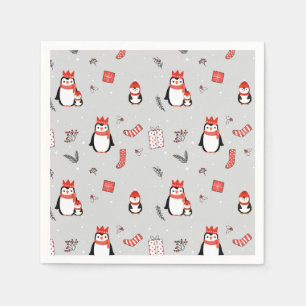Serviette En Papier Noël Festif d'hiver Famille Pingouin fête