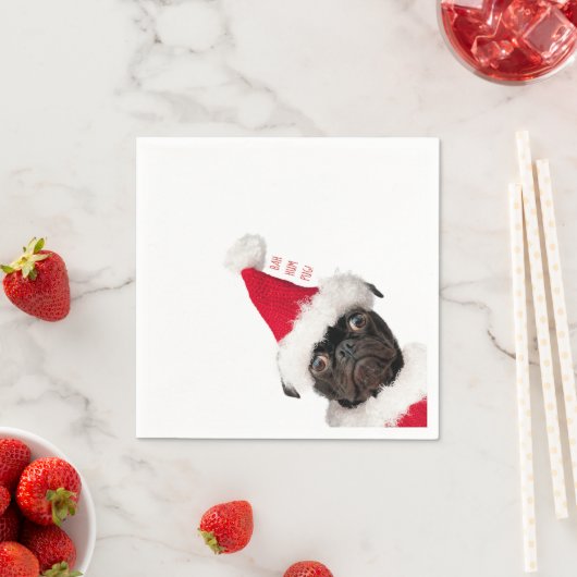 Serviette En Papier Noël Festif mignon Carlin noir Chiot Père Noël (En situation)