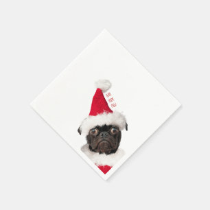 Serviette En Papier Noël Festif mignon Carlin noir Chiot Père Noël