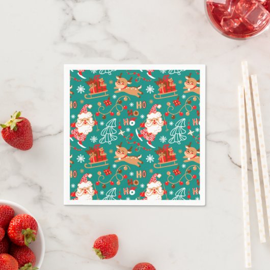 Serviette En Papier Noël festif Père Noël et rennes (En situation)