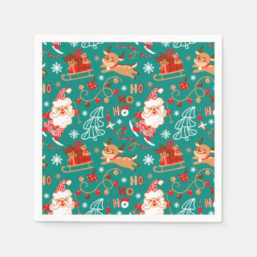 Serviette En Papier Noël festif Père Noël et rennes (Devant)