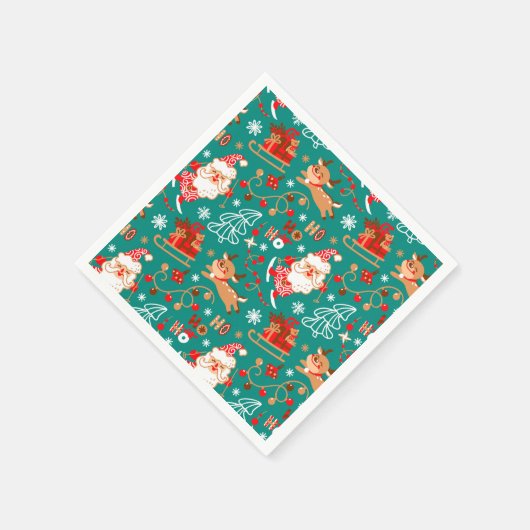 Serviette En Papier Noël festif Père Noël et rennes (Coin)
