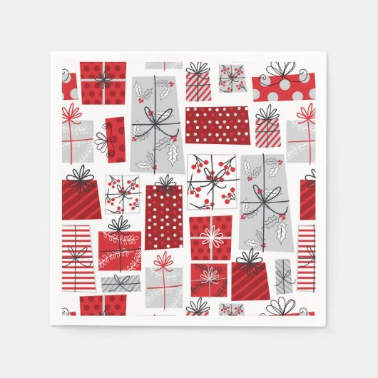 Serviette En Papier Noël Festif Rouge argent moderne Cadeaux (Devant)