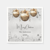 Serviette En Papier Noël fête argent baules étoiles (Devant)