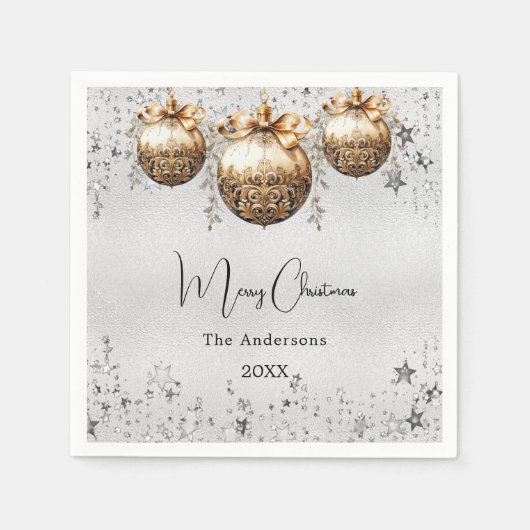 Serviette En Papier Noël fête argent baules étoiles (Devant)
