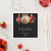 Serviette En Papier Noël fête noir rouge or baubles (En situation)