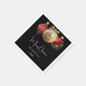 Serviette En Papier Noël fête noir rouge or baubles (Coin)