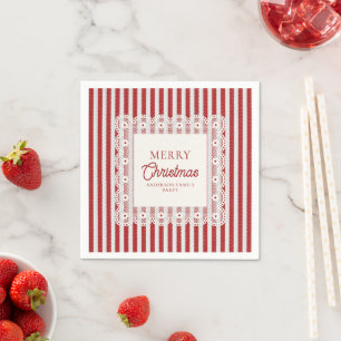 Serviette En Papier Noël Fête Rubans Rouges Rétro Dentelle Vintage