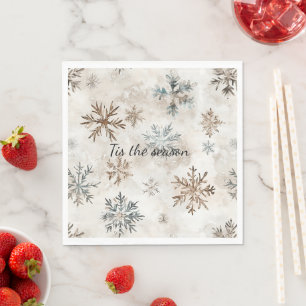 Serviette En Papier Noël Flocons de Neige Crème Bleu Marron