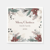 Serviette En Papier Noël floral personnalisé rouge et blanc (Devant)