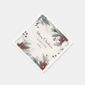 Serviette En Papier Noël floral personnalisé rouge et blanc (Coin)