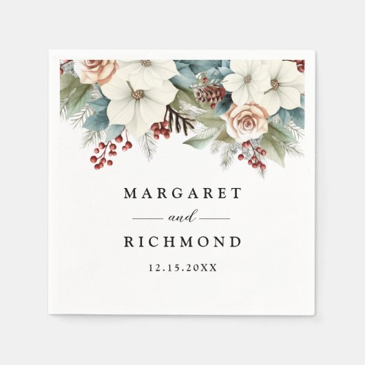 Serviette En Papier Noël Floral rustique et élégant Mariage d'hiver (Devant)